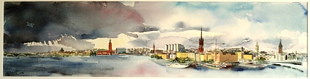Vy från Skinnarviksvägen, akvarell 73x19cm