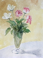 Rosor i vas, akvarell på grövsta pappret 25x34cm