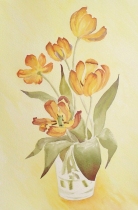 Tulpaner i vattenglas, akvarell 23x34cm