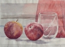 Äpplen i fönstret, akvarellskiss 22x16cm