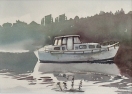 Båt i gryningen, akvarell 22x16