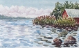 Tulka, vid vattnet, akvarell 19x11cm