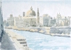 En kaj i Valletta, akvarell 17x11cm