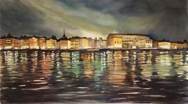 Vatten - Skeppsbron i november - akvarell, 51x28 cm